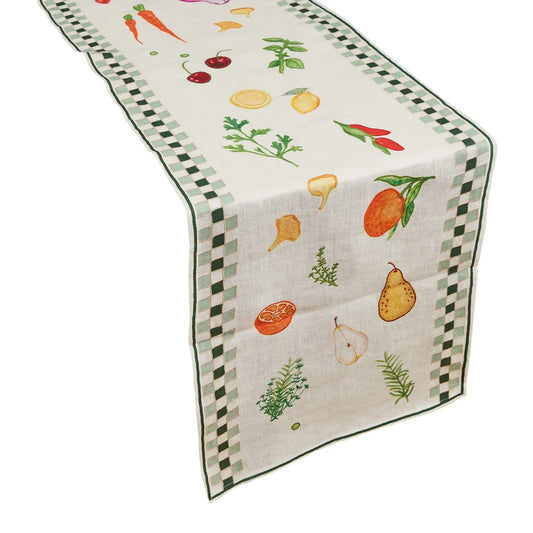 Still Life Linen Embroidered Double Check Runner