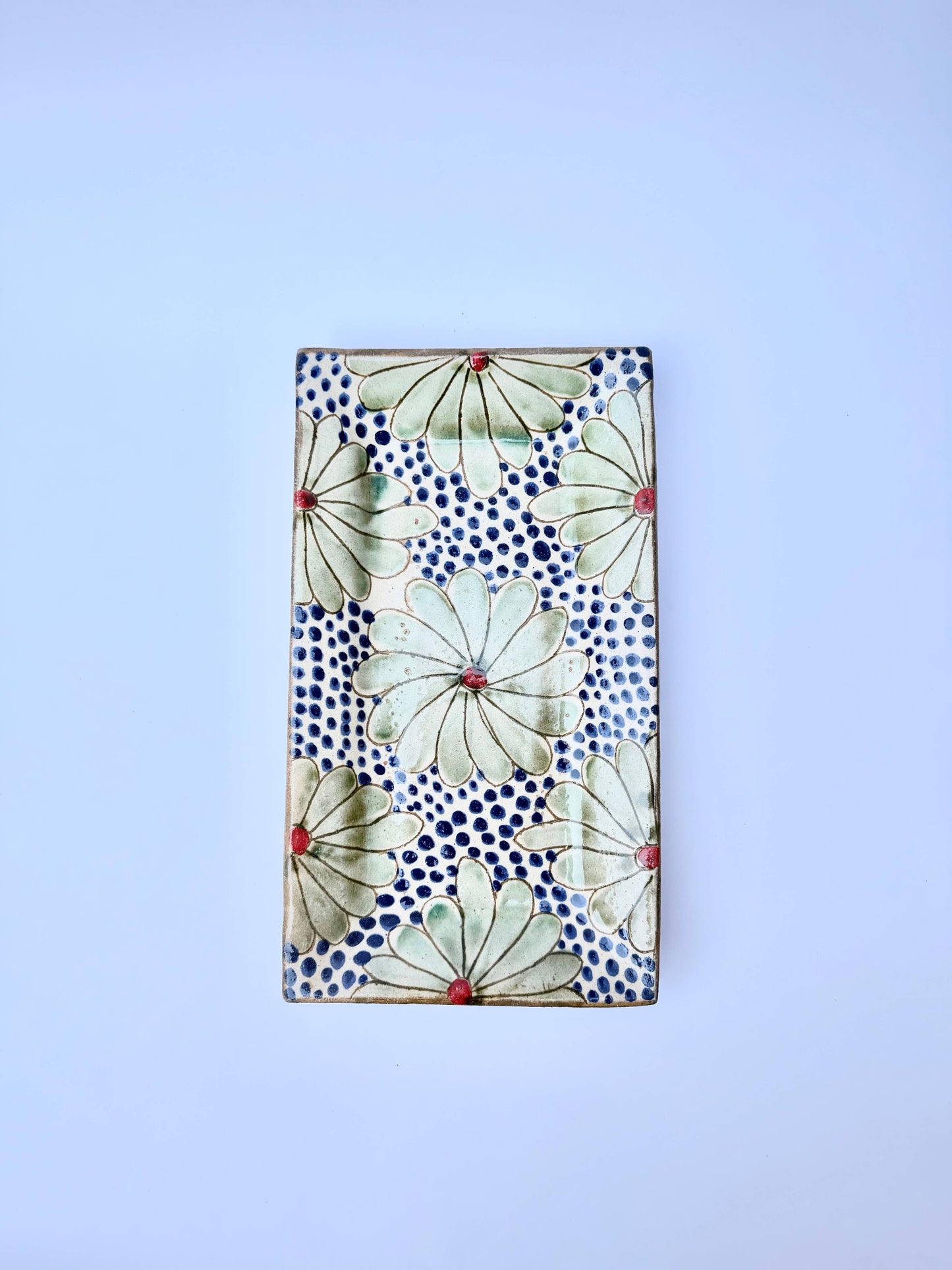 Long Daisy Fields Ceramic Tray: Red / Narrow