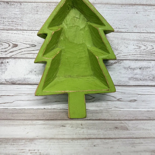 Large Wooden Christmas Tree Dough Bowl. Candle Ready