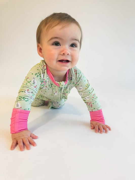 Spring Chickens - Convertible Zip Pajamas w/ Ruffles: 3-6 months