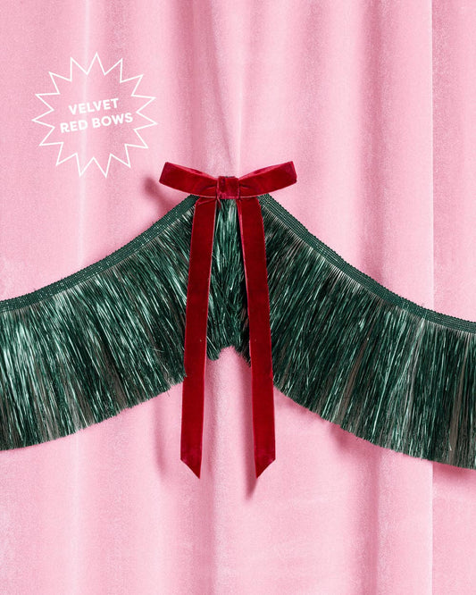 Xmas Bow Banner - fringe + velvet bows, christmas decor