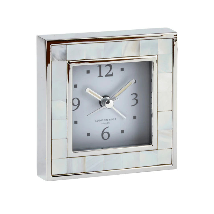 Mother of Pearl Shell & Silver Square Alarm Clock