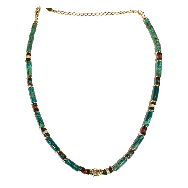 Deigo Tubes Gold and Turquoise Necklace