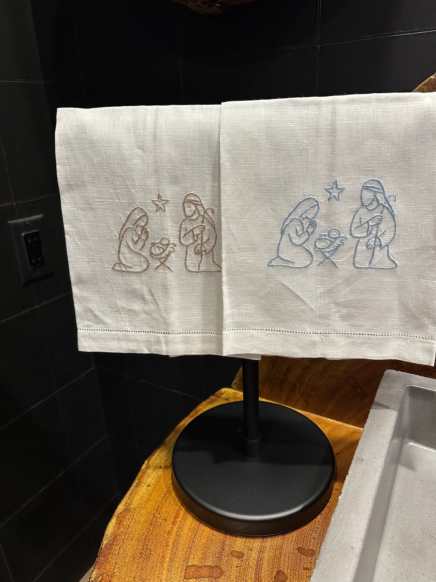 Nativity Hand Embroidered Linen Hand Towel