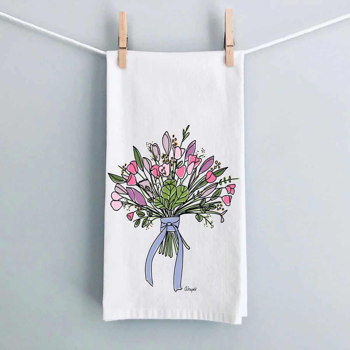 Tulip and Lily Flour Sack Tea Towel