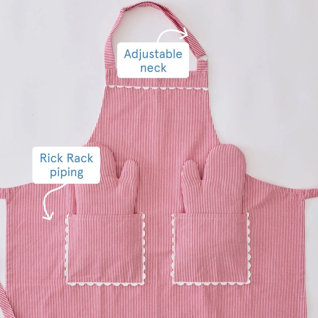 Womens Rick Rack Apron- Red Stripe