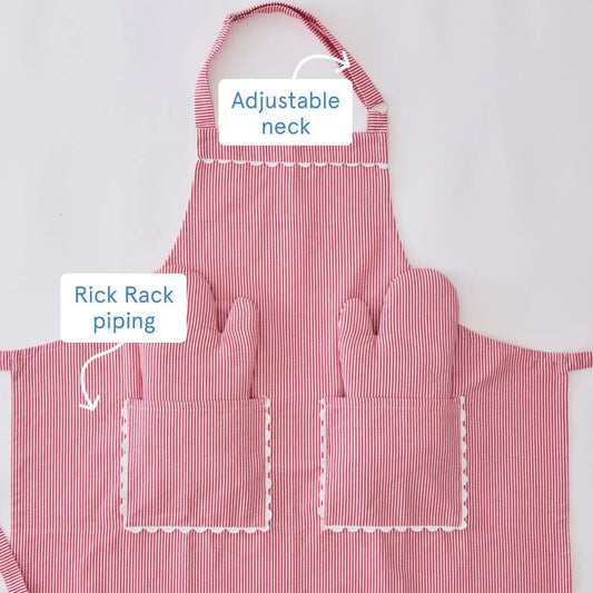 Womens Rick Rack Apron- Red Stripe