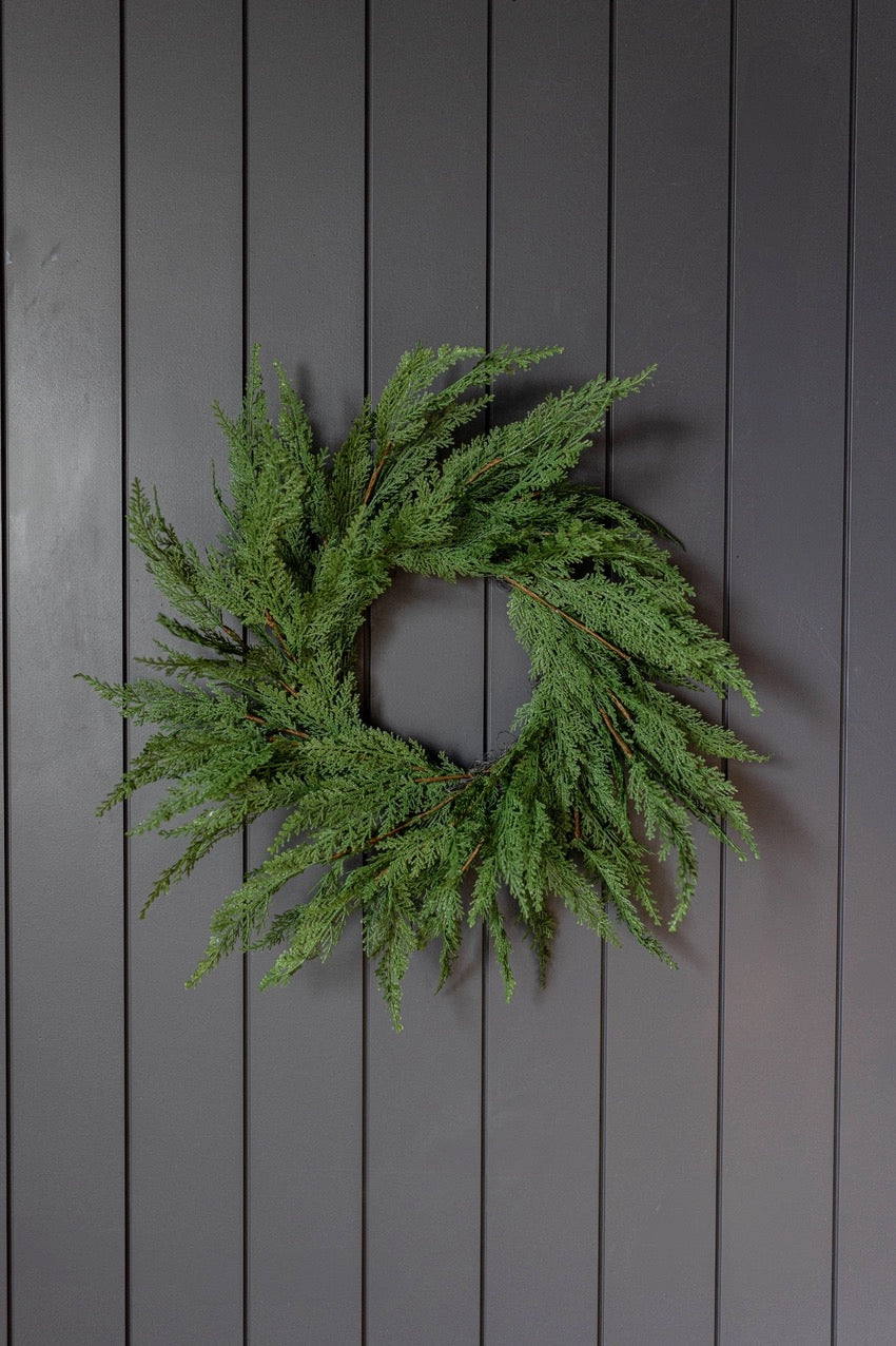 Cypress Leaf Full Real Touch Wreath LED - 24"