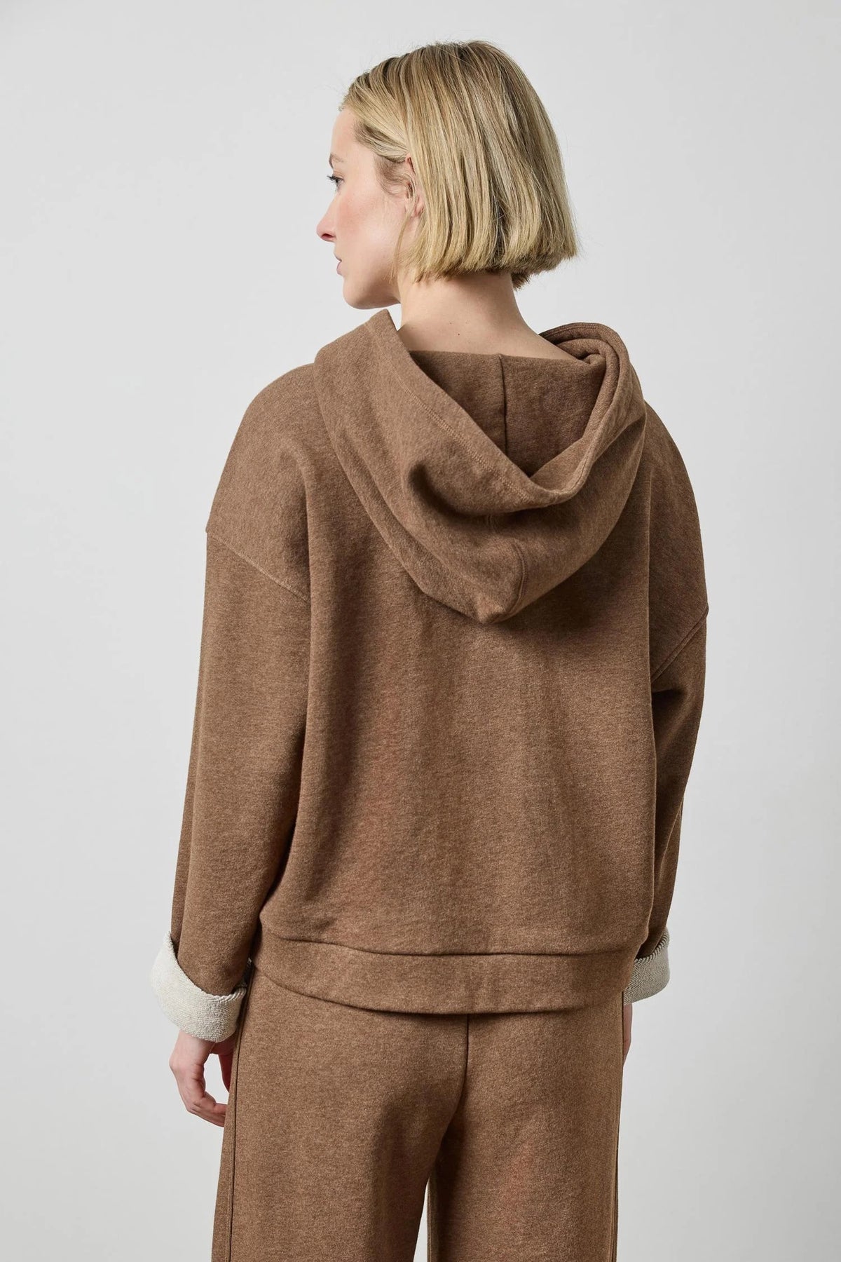 Drop Shoulder Hoodie Sweatshirt- Cocoa Heather