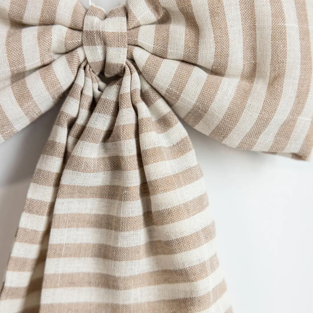 Oversized Beige Sand Striped Bow