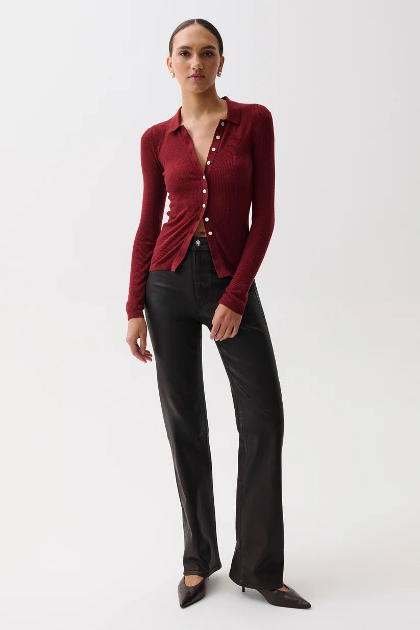 Korey Merino Blend Featherweight Rib Cardigan- Barolo