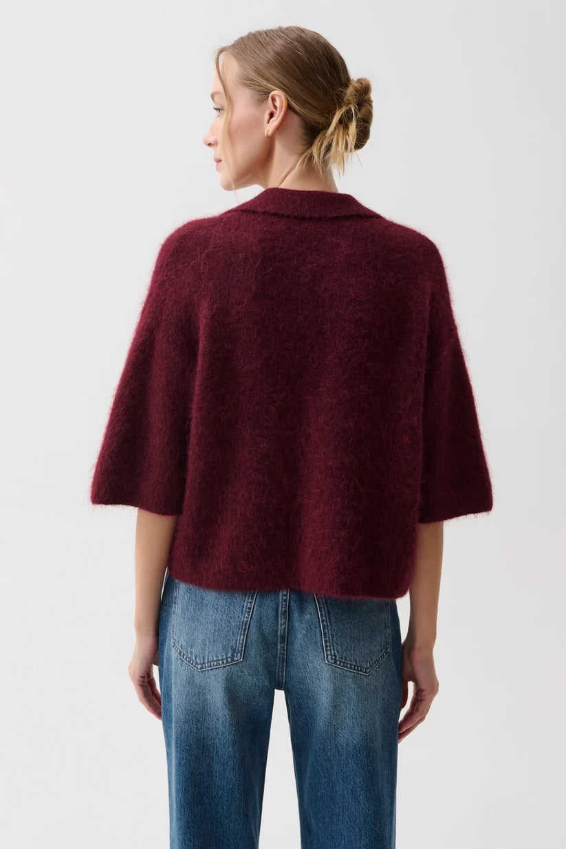 Nadya Alpaca Blend Boxy Polo Sweater-Cherry Wine