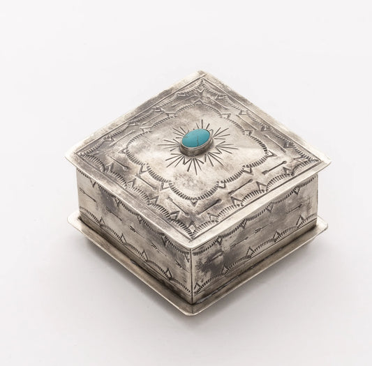 SMALL STAMPED BOX WITH TURQUOISE