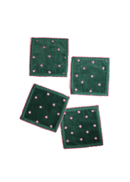 Emerald Blossom Luxury Cocktail Napkins
