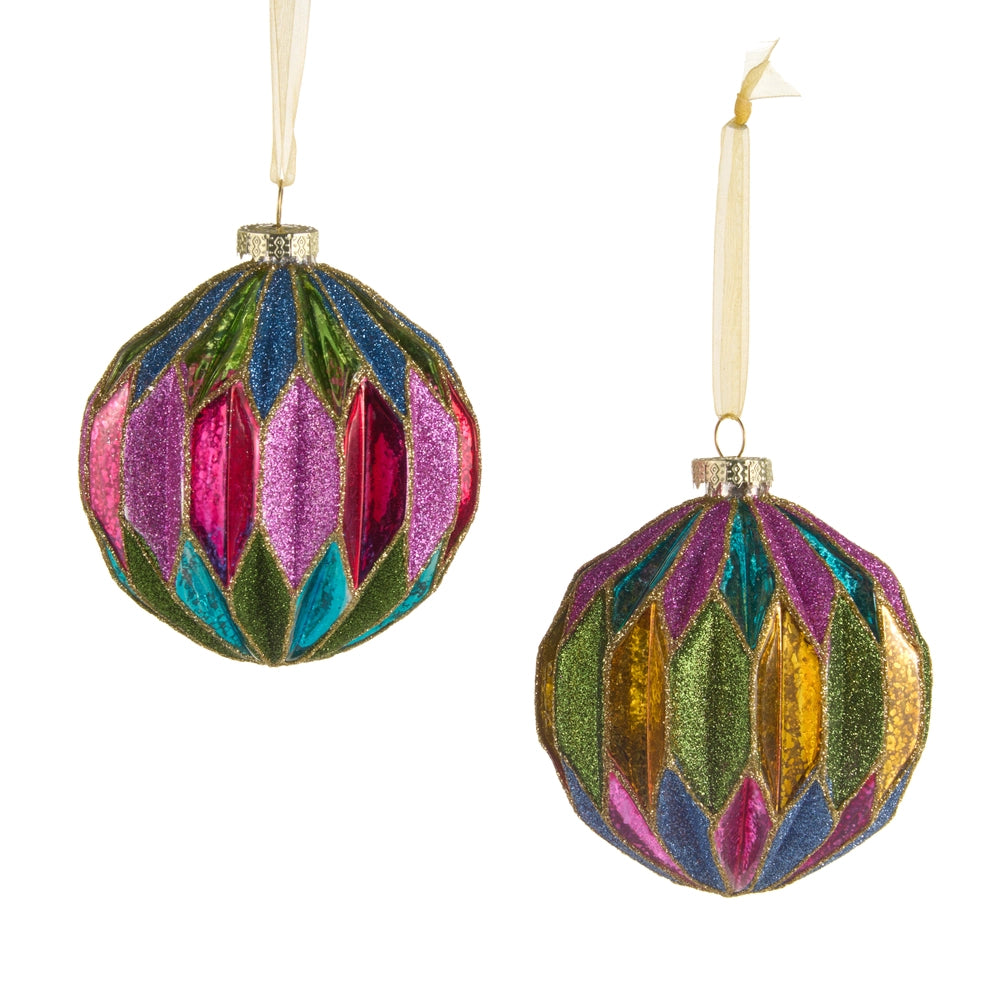 4" Antiqued Gliltter Ball Ornament