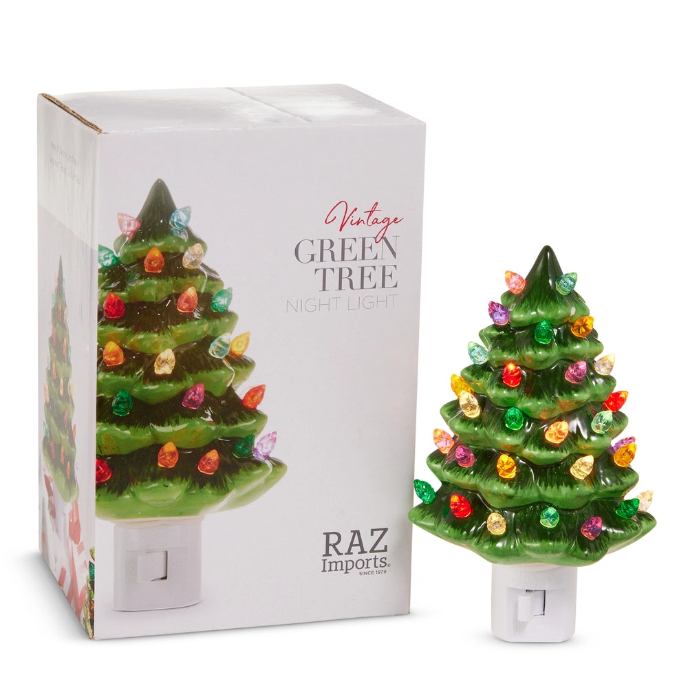 5.75" Boxed Vintage Green Tree Night Light