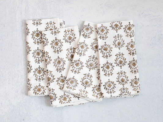 Dinner Napkins Ivory (set of 4) - Lotus, Black & Chai