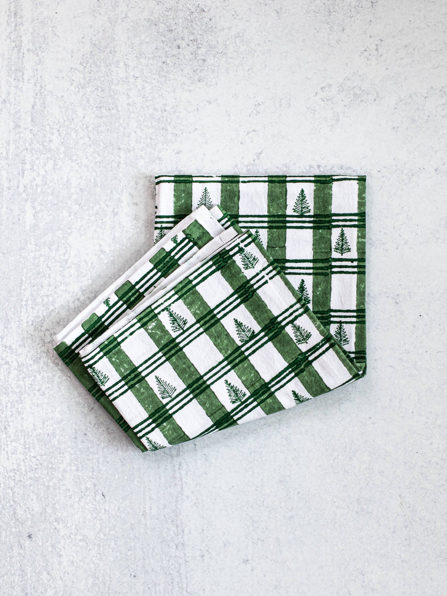 Tea Towel - Plaid Trees, Evergreen & Sage