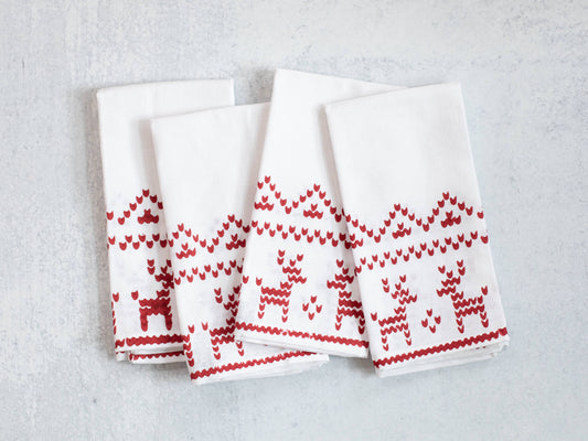 Dinner Napkins (set of 4) - Reindeer Sweater, Red