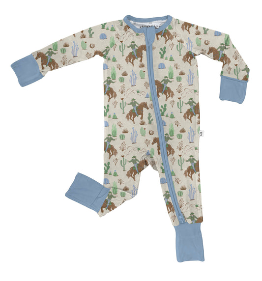 Saddle Up, Cowboy Toile  - LS Convertible Zip PJs: 0-3 mo