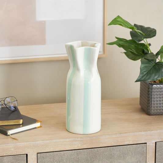 Ceramic Striped Vase 12 Inches Tall