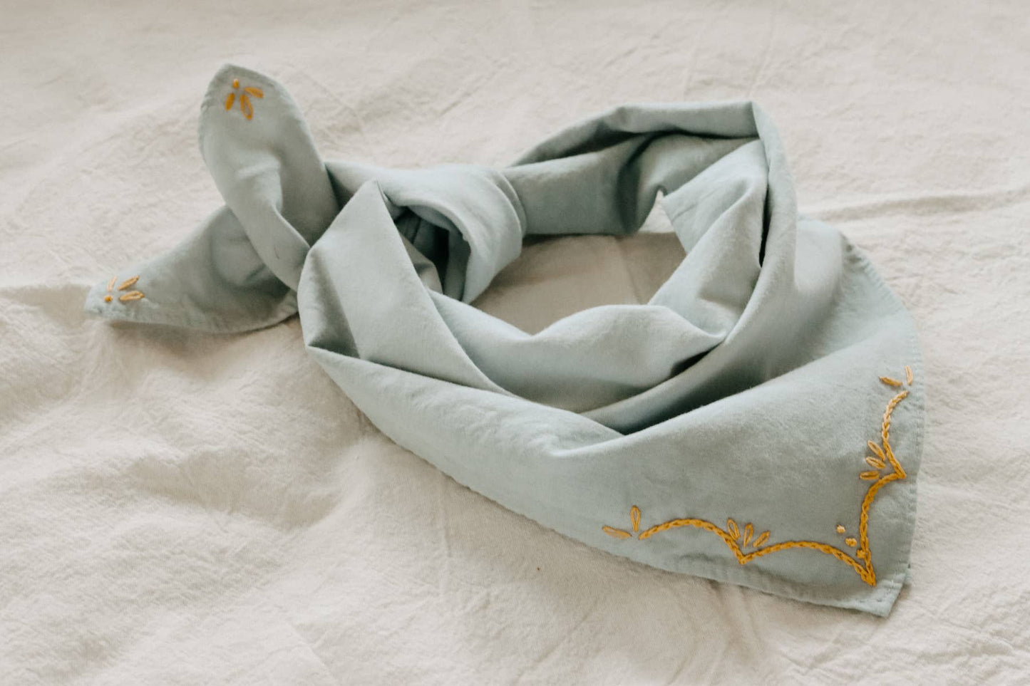 Hand embroidered RODEO cotton bandana, hand dyed : Red/ cream thread