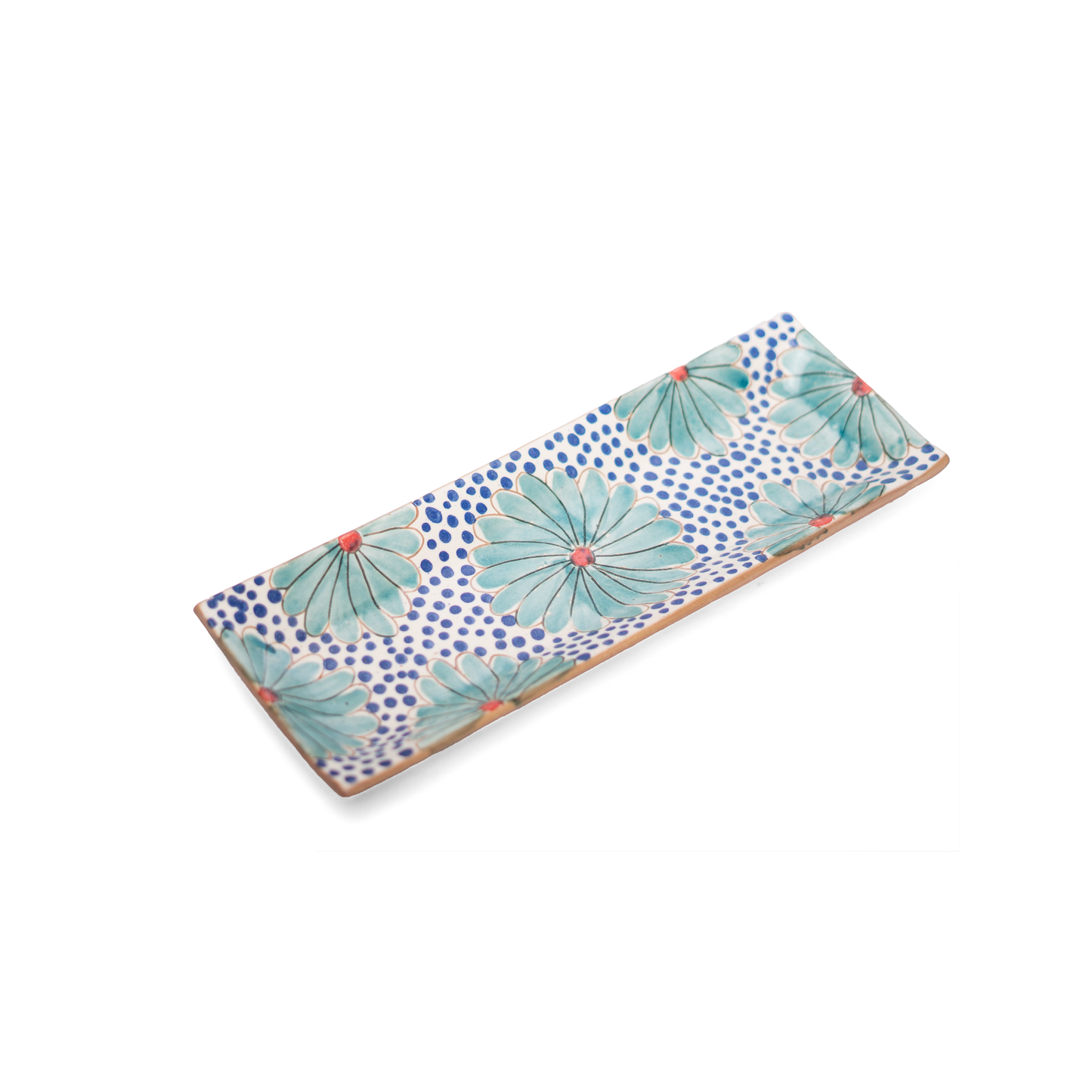Long Daisy Fields Ceramic Tray: Blue / Narrow