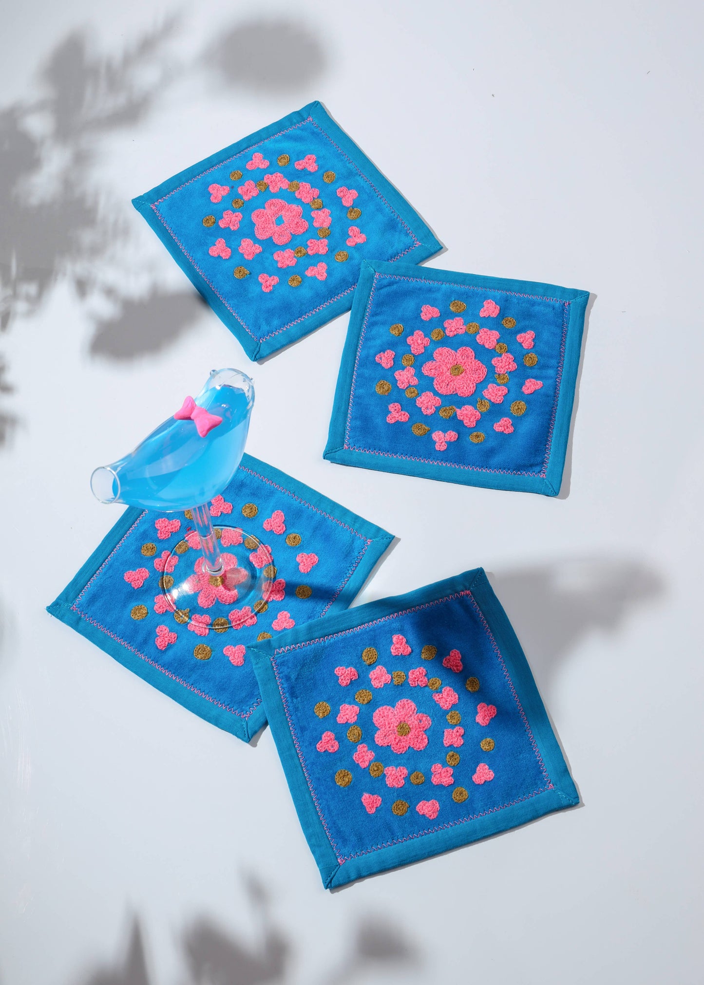 Floral Bloom Embroidered Cocktail Napkins