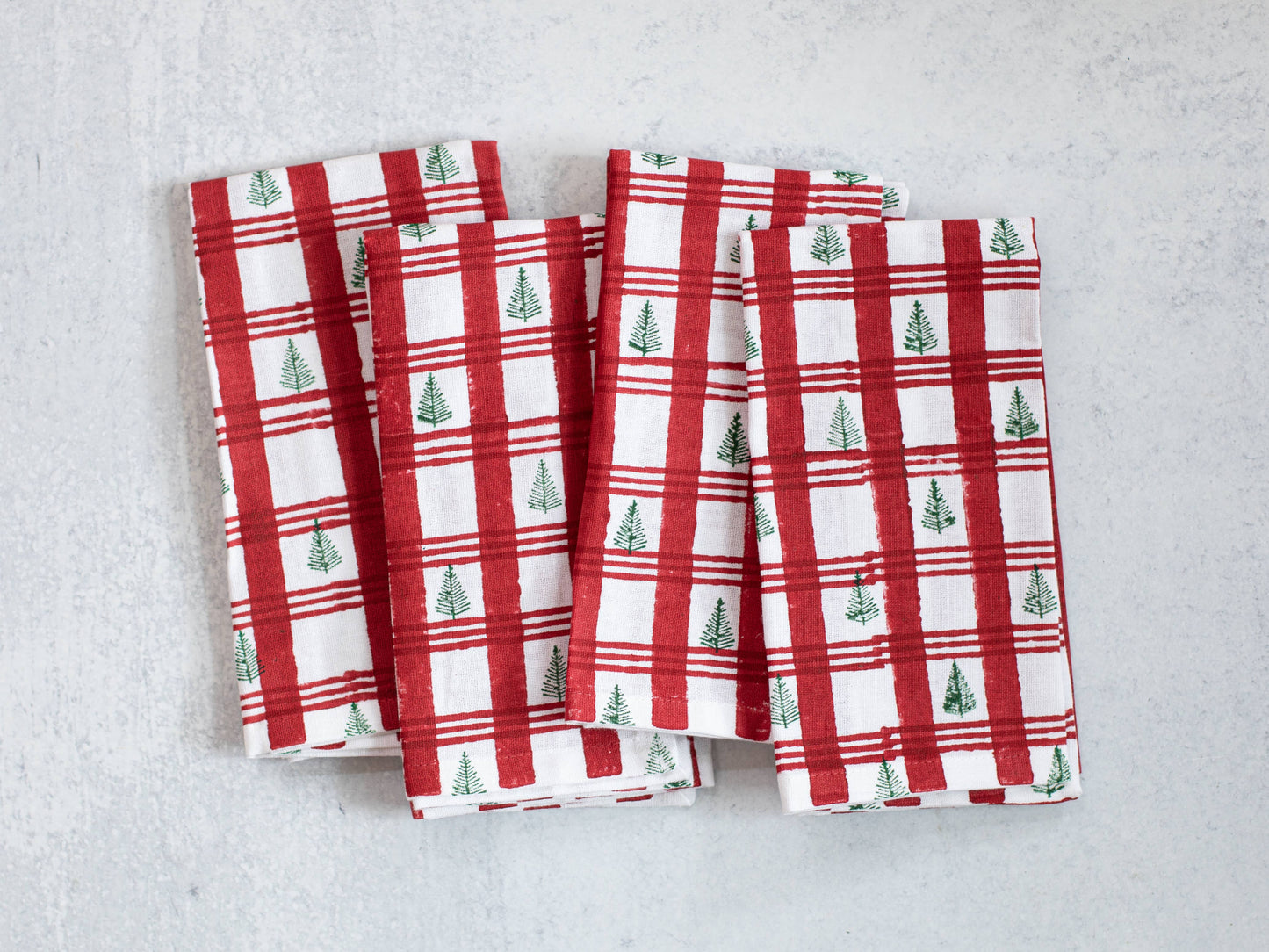 Dinner Napkins (set of 4) - Plaid Trees, Red & Evergreen