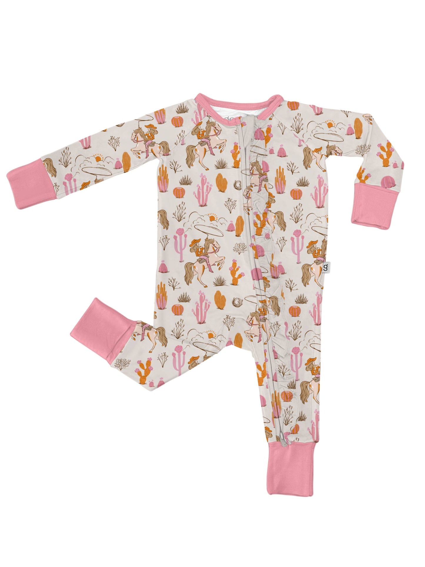 Saddle Up, Cowgirl Toile  - LS Convertible Zip PJs: 12-18 mo