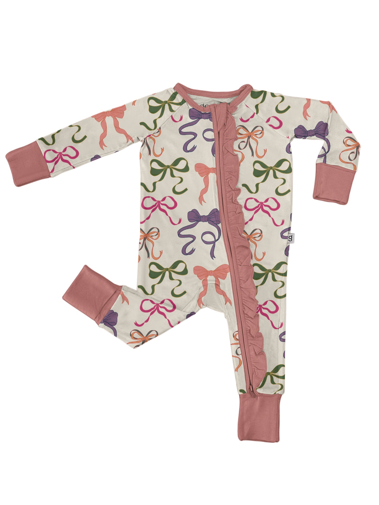 Bows - LS Convertible Zip PJ: 3-6 MONTHS