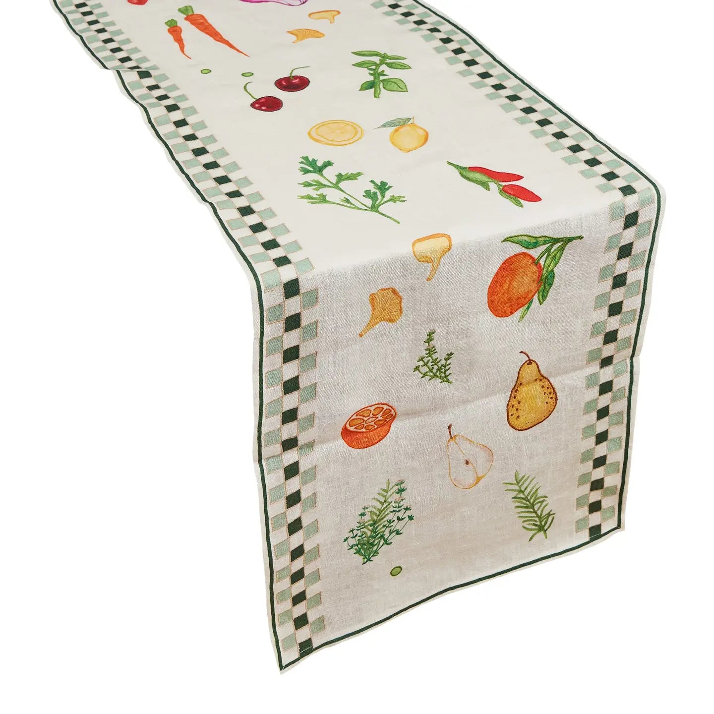 Still Life Linen Embroidered Double Check Runner