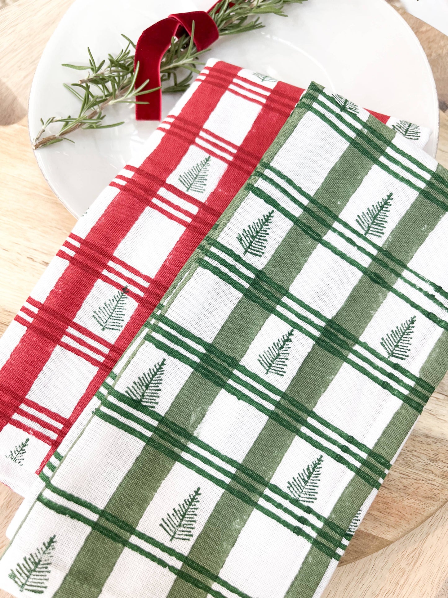 Tea Towel - Plaid Trees, Evergreen & Sage