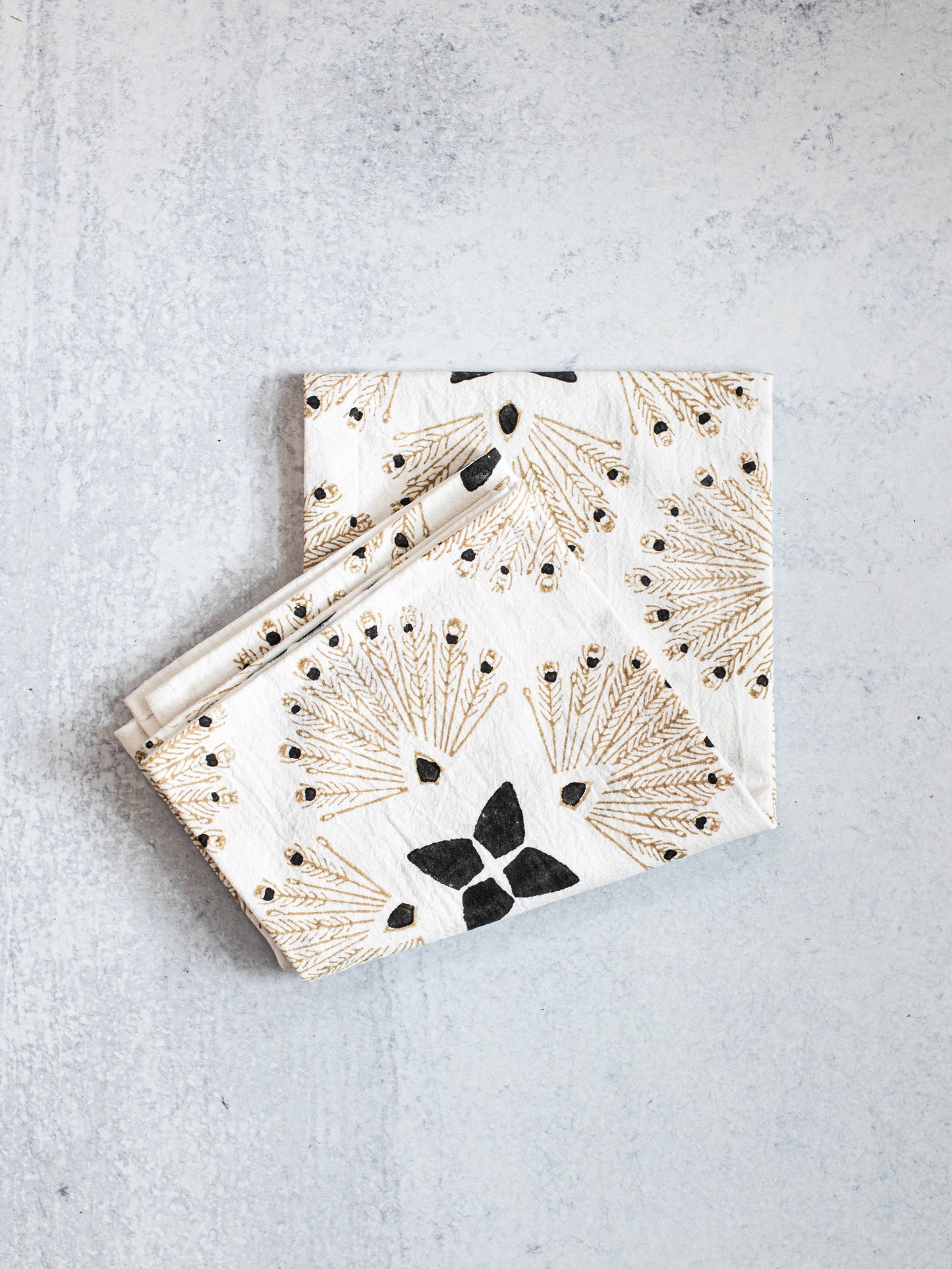 Tea Towel (Ivory) - Peacock Paradise, Black & Chai