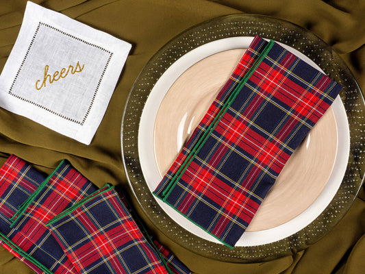 Red Tartan Cloth Napkins, set of four  : 10inch cocktail