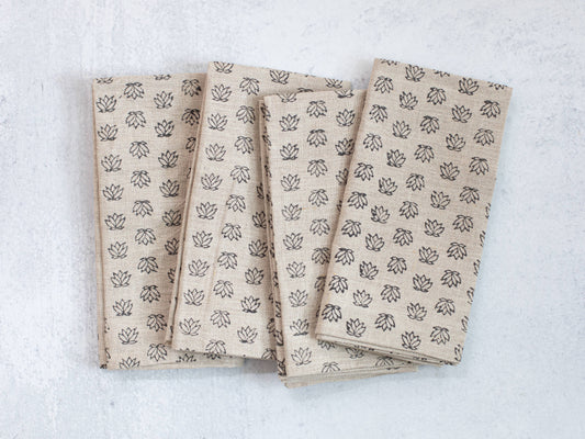 Dinner Napkins (set of 4) - Flax Linen - Baby Lotus, Black
