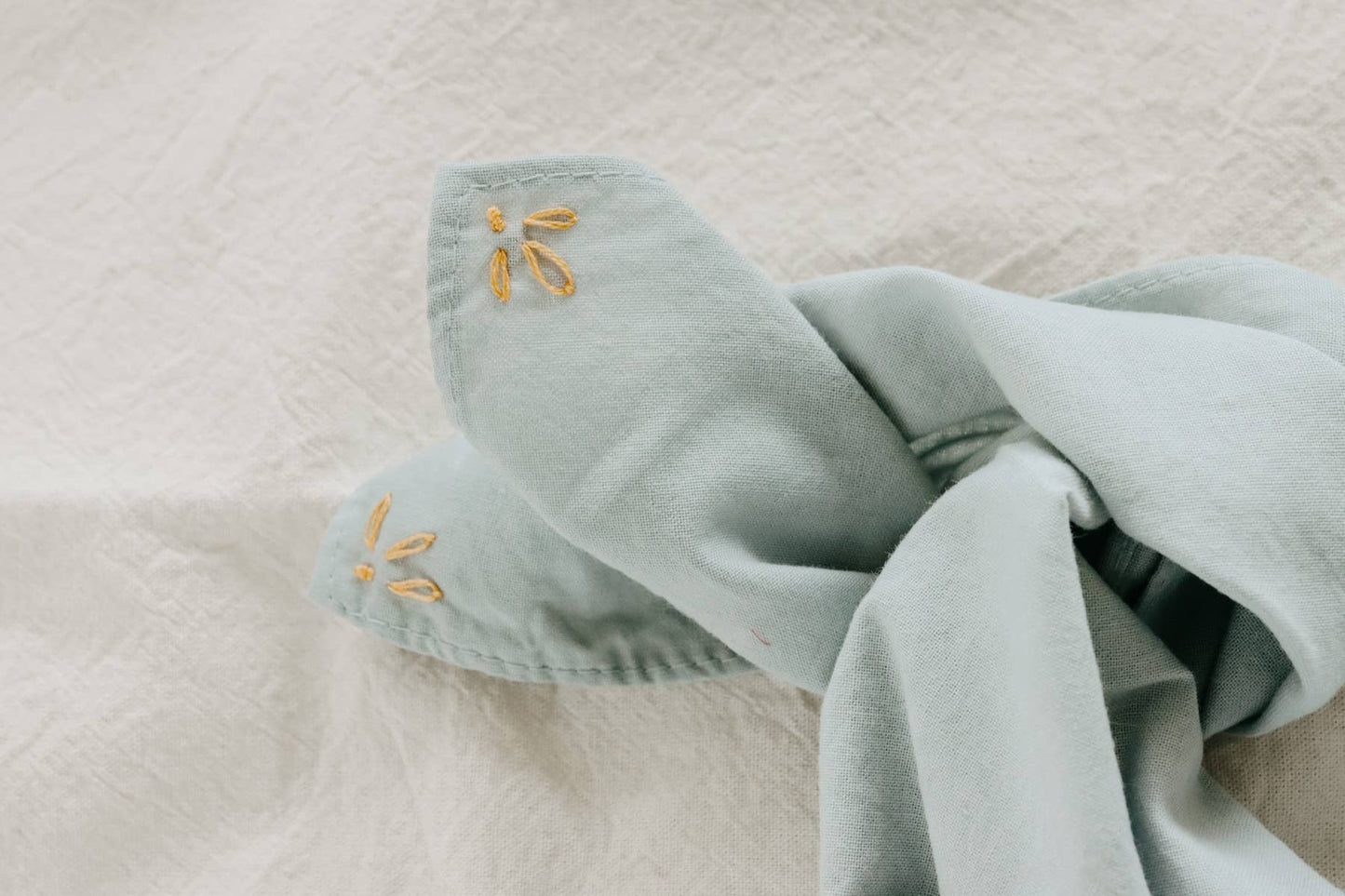 Hand embroidered RODEO cotton bandana, hand dyed : Sand/red thread