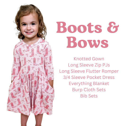 Cowgirl Boots & Bows - Bib Set