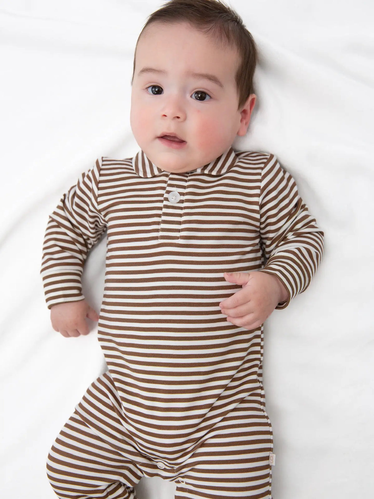 Polo Romper- Chocolate Stripes