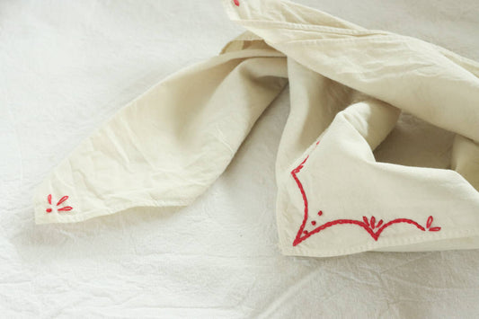 Hand embroidered RODEO cotton bandana, hand dyed : Sand/red thread