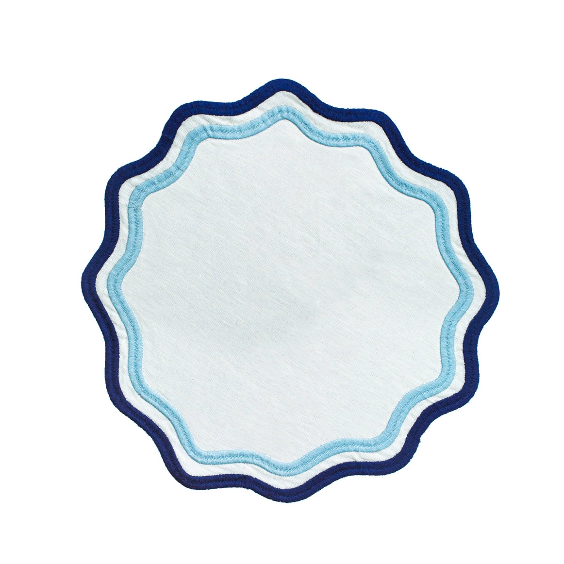 ColorBlook Embroidered Linen Placemats in Light Blue/ Dark Blue