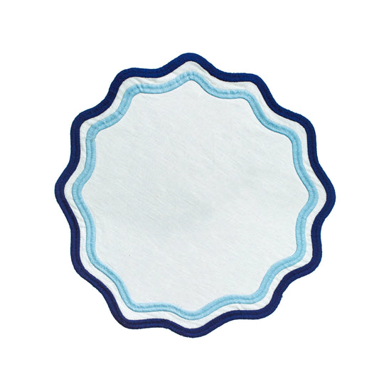 ColorBlook Embroidered Linen Placemats in Light Blue/ Dark Blue