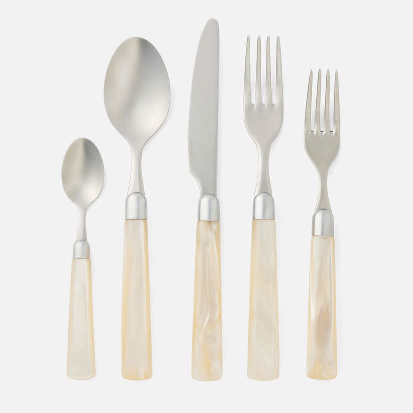 Ivory Acrylic/Polished Silver Stainless Steel 5 piece Place Setting Colson