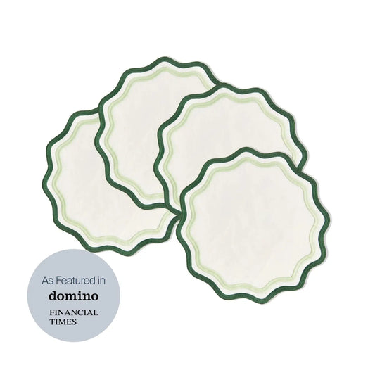 Colorblock Embroidered Linen Placemats in Dark Green/ Sage