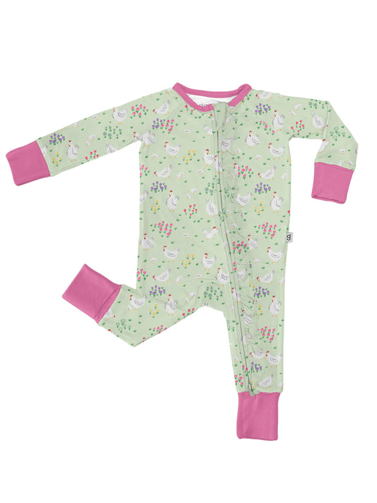 Spring Chickens - Convertible Zip Pajamas w/ Ruffles: 6-12 months