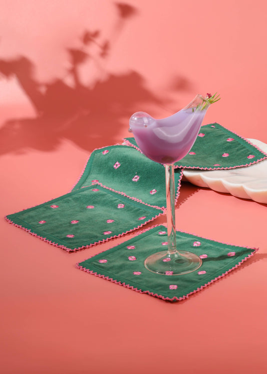 Emerald Blossom Luxury Cocktail Napkins