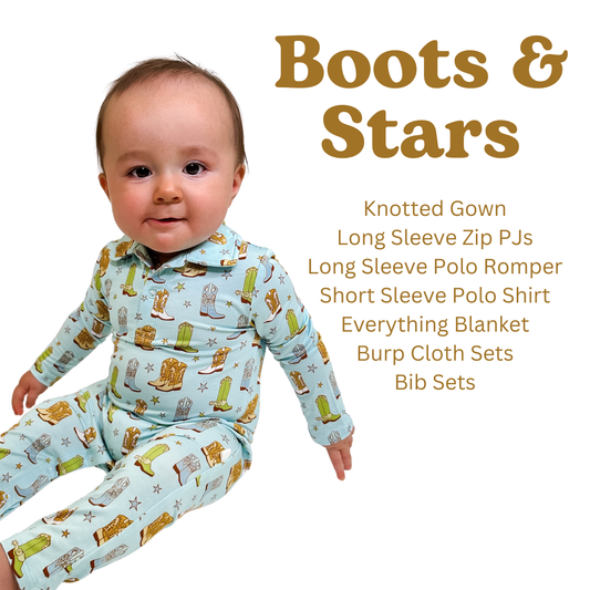 Cowboy Boots & Stars - Bib Set