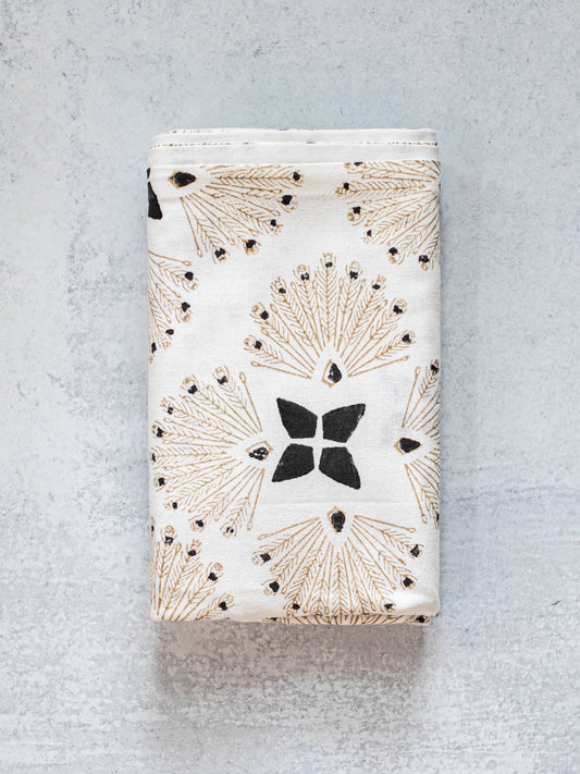 Table Throw (Ivory) - Peacock Paradise , Chai & Black