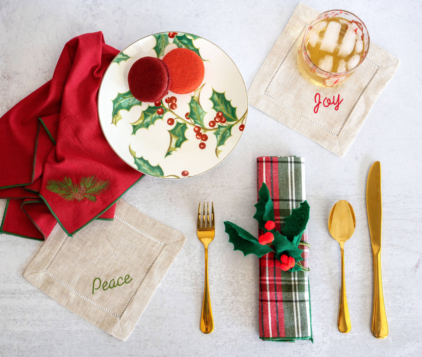 Holiday Word Linen Coasters S/4