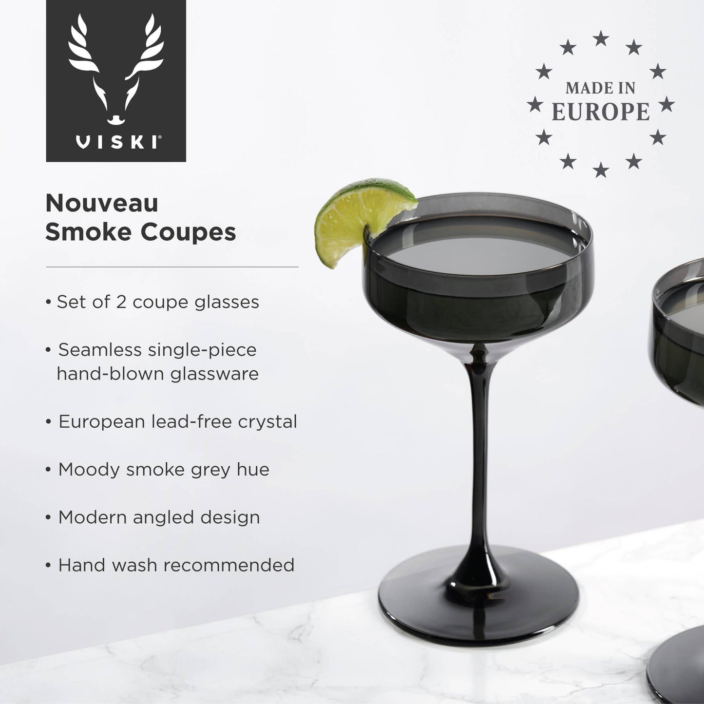 Reserve Nouveau European Crystal Coupes in Smoke Set of 2